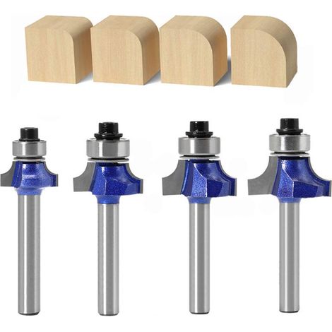 Bestgle 4 pezzi 1/4 Inch(6,35 mm) gambo punte per router rotonde Corner, punta per fresa, 3 pezzi frese per legno, mobili da fai da te (1/4)