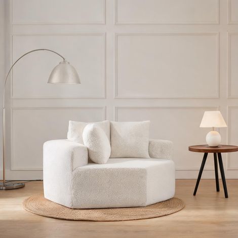 Fauteuil modulable en tissu chenille beige pour 2 Seat personnes (1/5)
