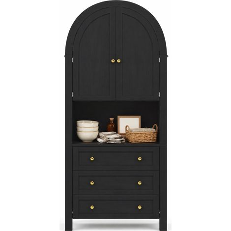 CHICFURN Armario alto de almacenamiento 70 x 35 x 180 cm MDF negro con cajones y puertas (1/5)
