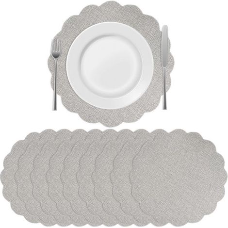 Set di 10 tovagliette in lino (33,5 cm) per compleanni, stile rustico country e feste, colore grigio. (1/5)