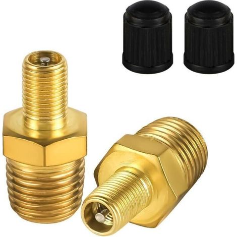 Adaptateurs de gonfleur d'air 2 pcs – filetage 1/4" NPT mâle vers valve Schrader/Presta – en laiton, compatibles compresseurs portables (1/4)
