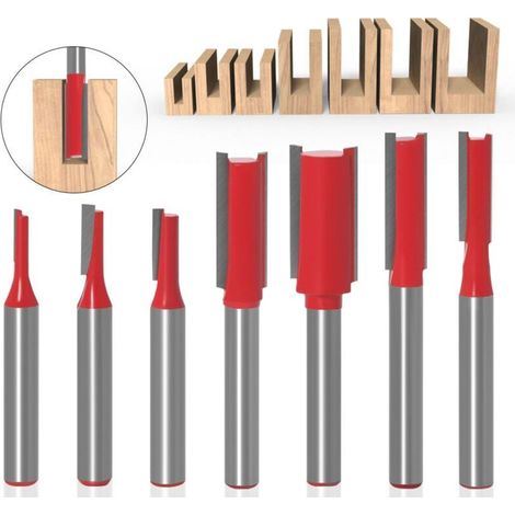 Straight Router Bit, 7pcs Carbide Router Bit, 6mm Shank Router Bit, Multifunctional Router Bit, LOY Woodworking Tool (1/4)