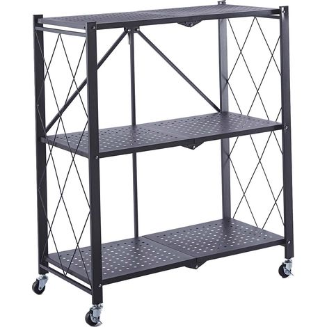 Estantería Metálica Plegable CATTERHOUSE Kim 84 - 71,5x36x84 cm Estantería de Almacenaje Color Negro con Ruedas y 3 Baldas Soporta hasta 120 kg (1/5)