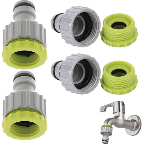 4 Pièces Raccord Robinet Universel Fileté Femelle 1/2" & 3/4" - Connecteur de robinet de jardin Raccord de robinet, Adaptateur de tuyau d'arrosage，Set de raccord de tuyau pour l'irrigation de jardin (1/5)