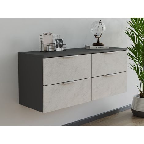 Design Hängekonsole Sideboard Urban Slimline 4 Softeinzüge Stein (1/5)