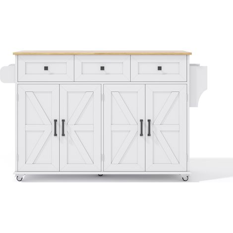 Isola da cucina con piano ribaltabile 140x43(70)x90,5 cm MDF bianca e naturale (1/5)