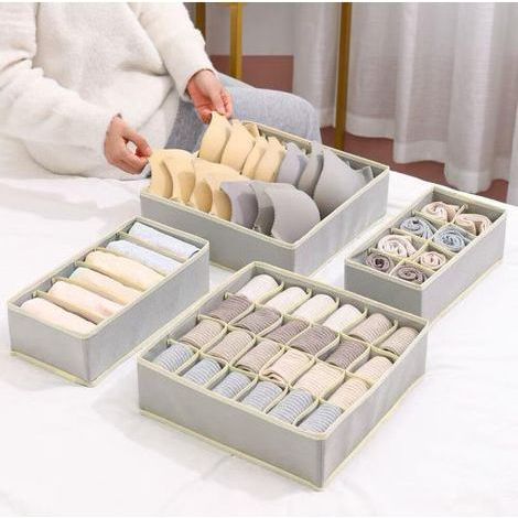 Gris,Organisateur de Tiroir Pliable, Lot de 4 Rangement Non tissé pour sous vètements Soutien Gorges Chaussettes Boîte de Rangement à Compartiment Diviseurs Rangement Gain de Place (1/5)