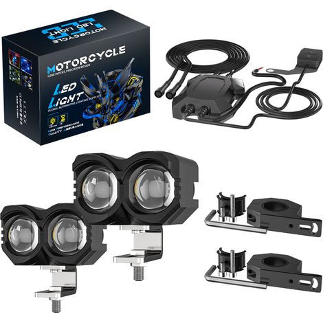 Kit de projecteurs supplémentaires moto LED 38W CSP3570 DC9-60V IP67, double couleur blanc jaune faisceau haute/basse, clignotant multiple, éclairage auxiliaire pour moto scooter voiture 4x4 camion ba (1/5)
