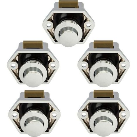 Cierre de botón para muebles – 5 piezas de metal cromado – Para Puertas y cajones de hasta 16 mm de grosor – Fácil instalación (1/5)