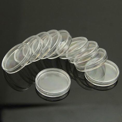 38 mm, 10 Stück durchsichtige runde Münzkapseln aus Kunststoff, praktisch und neu