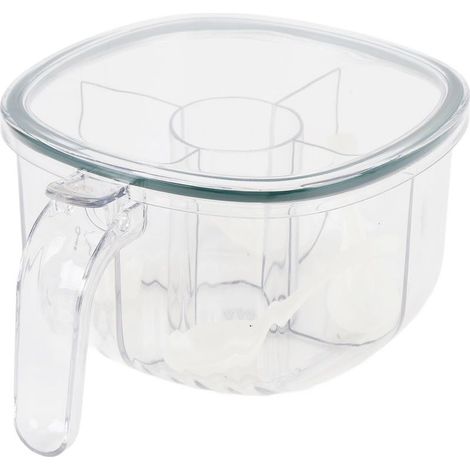 Pot à épices avec 4 séparateurs en plastique transparent, idéal pour la cuisine et comme récipient à épices. (1/5)
