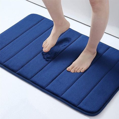 Pieces Navy Blue-40x60cm Memory Foam Bath Mat Non-Slip Absorbent Bath Mat Washable Bath Mat (1/5)