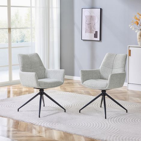 Lot 2 chaises pivotantes 360° – Tissu beige clair-gris – Pieds métal noir – Respirant/confortable (1/5)