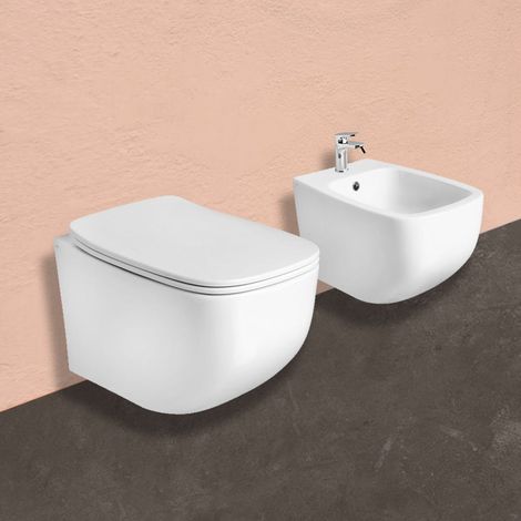 Bidet Und Wc Aus Keramik, Toilettensitz Aus Thermoplast, Glänzend Weisse Ausführung  Mozart