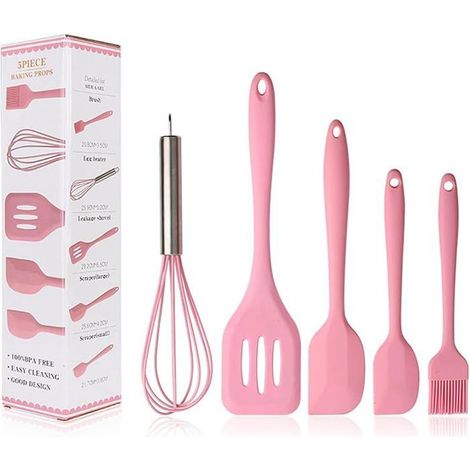 5 pièces ustensiles cuisine silicone, résistant à la chaleur jusqu'à 230 °C, anti-rayures, idéal pour poêles antiadhésives et cuisson quotidienne (1/5)