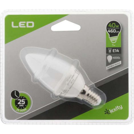 Ampoule LED Flamme 5W E14 400lm 4000K - Blanc neutre - Elexity (1/2)