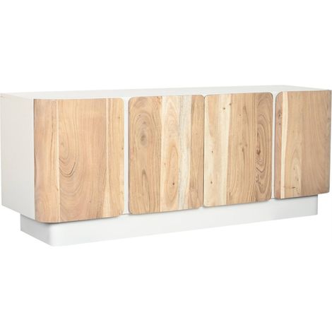 Meuble TV élégant en bois de manguier et acacia - Naturel bois clair et blanc (1/5)