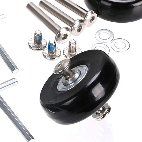Roues de rechange pour valises, lot de 4 roues de 70 mm, compatibles avec valises en caoutchouc et métal, pivotantes, noires. (1/4)