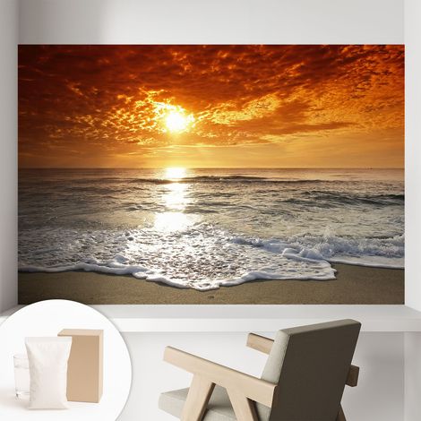 Papier peint intissé décoratif avec colle pour salon chambre et bureau Installation rapide Vagues océaniques 104x70 cm (1/5)