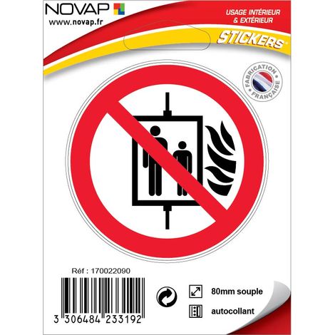 Panneau Interdiction d'utiliser l'ascenseur en cas d'incendie - Vinyle adhésif Ø80mm - 4233192