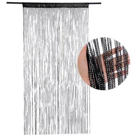 Moustiquaire de porte 100 x 200 cm, rideau de chambre, rideau de porte, rideau de séparation, rideau suspendu à pompons (noir) (1/5)