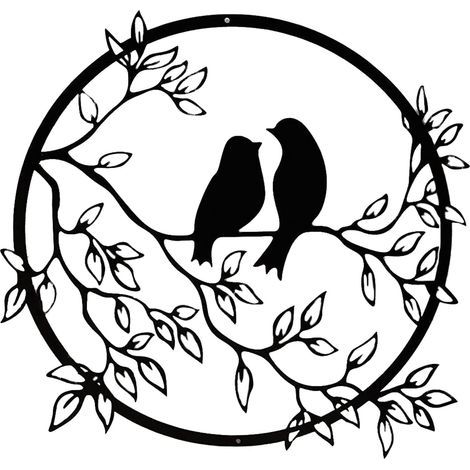 En métal mur art oiseaux sur branche en métal oiseau silhouette mural sculpture mur suspendu décor art décor de bureau pour chambre jardin salon salon intérieur décorations extérieures noires (1/5)