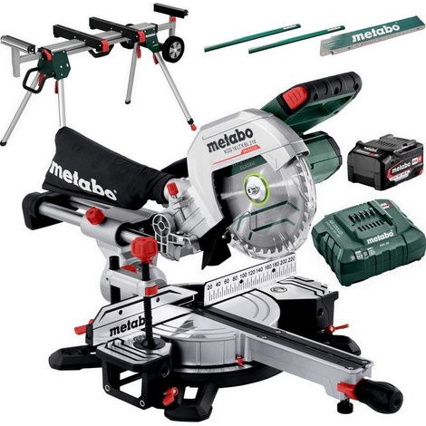 Metabo Akku Kappsäge Säge Ladegerät KGS 18LTX BL 216 + Untergestell KSU 251 Set (1/5)
