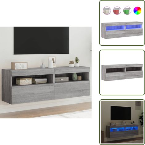 Meubles TV muraux et lumières LED 2pcs sonoma gris 60x30x40 cm - Meuble Tv Mural - Étagère Murale - Éclairage Led Rgb - Rangement Mural - Design Moderne (1/5)