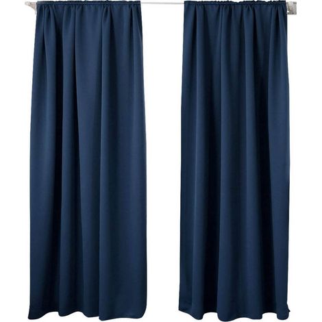 WOLTU 2er Set Gardine blickdicht 250 g/m² mit Kräuselband dunkelblau 135x225 cm