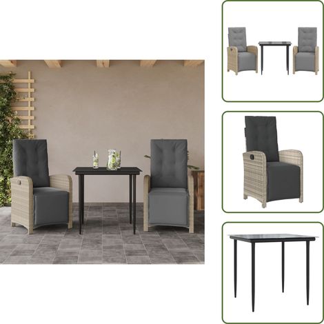 Cojines para sillas - vidaXL Sillas y mesita de jardín 3 piezas ratán sintético cojín gris - Muebles de exterior