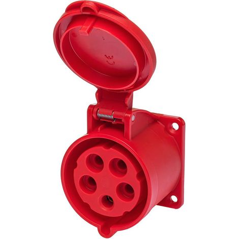 Prise femelle droite tétrapolaire 32A 3P+N+T 380V – Étanche IP44 pour environnements humides – 5 broches – Raccordement par borne à vis (1/5)