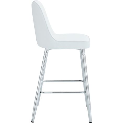Lot de 2 tabourets de bar 100 cm en PU blanc avec structure métal argenté et repose-pieds (1/5)
