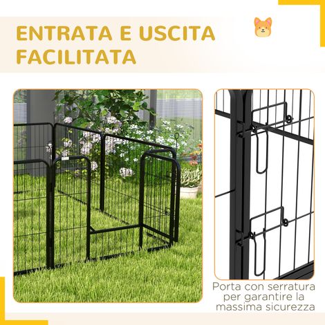 Enclos chien modulable 8 panneaux, acier noir 80x60 cm, intérieur et extérieur (1/5)