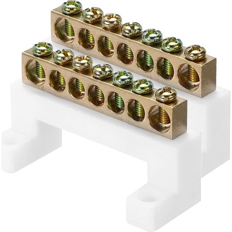 2 Pcs Barre De Terre À Bornes, 7 Positions Barre Omnibus À Bornes En Laiton, Bloc De Borne De Terre 8x12mm Pour Équipement Électrique, Boîte De Distribution, Blanc (1/5)