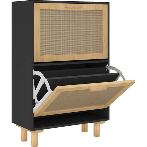 Maison Exclusive - Scarpiera Nero 52x25x80cm Legno Multistrato e Rattan Naturale (1/5)