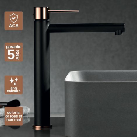Robinet Mitigeur Lavabo Salle de Bain noir/or – Bec Haut Anti-Calcaire – Design Moderne - MILOS STICK IMEX (1/4)