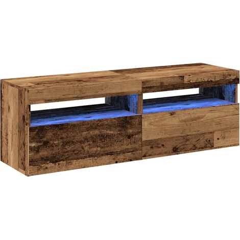 Lot de 2 meubles TV avec lumières LED espace de rangement moderne 60 x 35 x 40 cm en bois d'ingénierie vieux bois