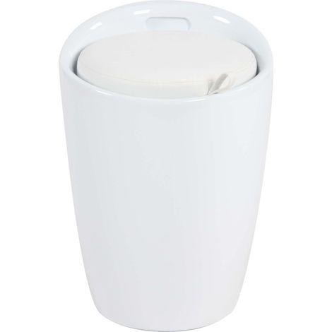 Sgabello pouf contenitore in plastica con cuscino colore bianco (1/4)