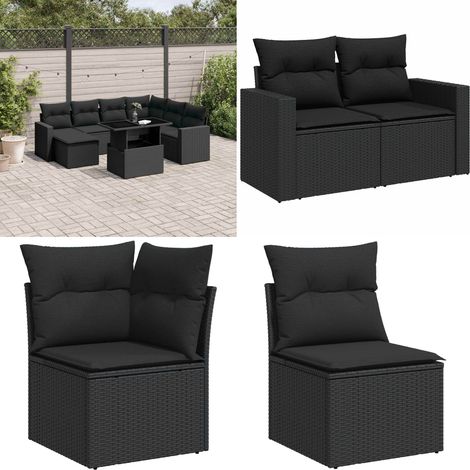 Salon de jardin 8 pcs avec coussins noir résine tressée - Ensemble Salon De Jardin - Meuble Extérieur - Résine Tressée - Rotin Synthétique - Table Extensible - Home & Living (1/5)