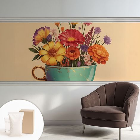 Carta Da Parati Non Tessuto - Con Colla Gratuita - Con Motivi Moderni - Design Elegante Per Pareti Un bouquet colorato 250x104 cm (1/5)