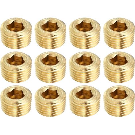 1/8" NPT Laiton Hex Tête Fraisée Prises, 8 Paquet Compteur Coulé Interne Filetage Douille Tuyau Bouchons Mâle Raccords, pour Eau Huile Gaz - 1/8"NPT (1/5)