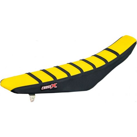 HOUSSE DE SELLE SUZUKI RM 125-250 TOP YELLOW- SIDE BLACK-STRIPES BLACK