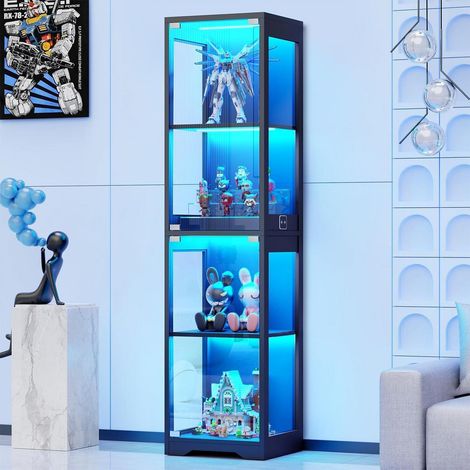 Glasvitrine mit LED-Beleuchtung und Körpersensor, 40x35x160cm, Schwarz (1/5)