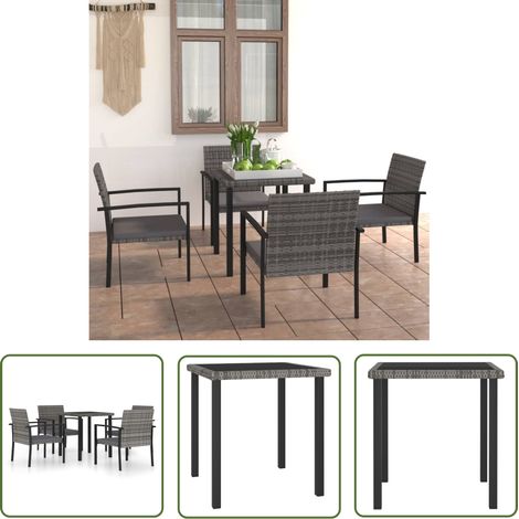 The Living Store 5-tlg. Garten-Essgruppe Poly Rattan Grau - Gartengruppe - Esstisch - Gartenmöbel - Outdoor-Möbel - Polyrattan (1/5)