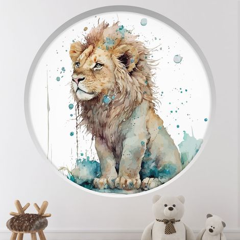 Stickers Trompe l'oeil Arche ronde Enfants - Lion - Diamètre 30 cm (1/4)