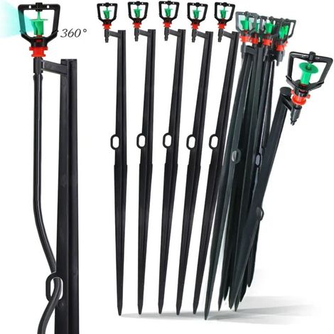 (10 pièces) 10 arroseurs à buse à 360° sur piquet de 55 cm pour tuyau de 6,35 mm (1/4") - Systèmes d'irrigation de jardin, serres et pelouses à jet fin