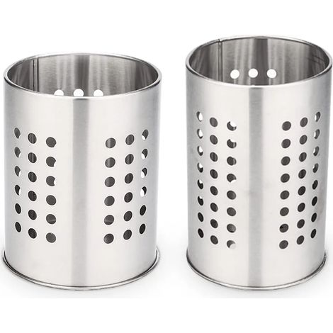 Porte-ustensiles de cuisine, organisateur d'ustensiles de cuisine en acier inoxydable, panier à couverts rond pour organiser le plan de travail, rangement de cuisine, argenté, 2 pièces (1/5)