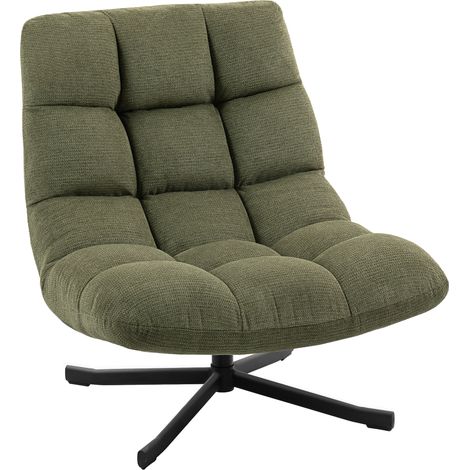 Drehbarer Loungesessel mit breiter Sitzfläche, wasserabweisender Chenille-Optik, gekreuzten Stahlbeinen, grün