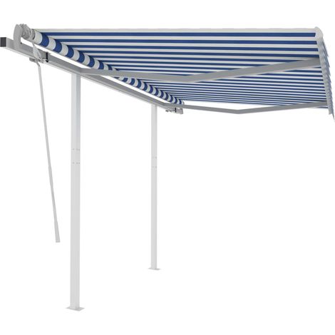 Tenda da Sole Retrattile Manuale con Pali 3x2,5 m Blu e Bianca vidaXL (1/5)
