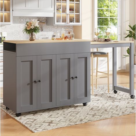 MEUBLIV Ausziehbarer Bartisch 117–180 x 50 x 94,6 cm grau – mit Stauraum (1/5)